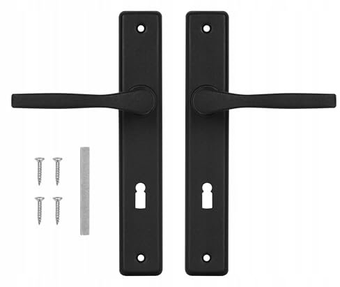 ADGO Poignée de Porte Ensemble de Poignées Gauche et Droite pour une Porte avec Insert, R=90mm, Rectangulaire, en Aluminium pour une Serrure étroite, Plaque d'acier Enduite de Poudre Galvanisée, Noir