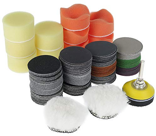 ATopoler 195 Pièces Tampon de Polissage 50 mm pour Perceuse avec Eponges de Polissage et Disques Abrasifs Grain 60/80/100/150/240/400/800/1200/2000/3000/5000/10000 pour Voiture Ponçage Polissage