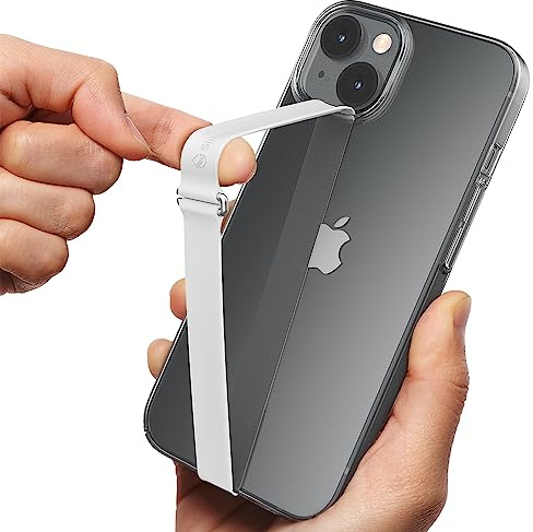 Sinjimoru Reusable Stretching Phone Strap, Silicone Cell Phone Grip Holder with Clip for iPhone Case Secure & Slim Smart Phone Holder for Hand. Sinji Loop Clip 200, Blanc