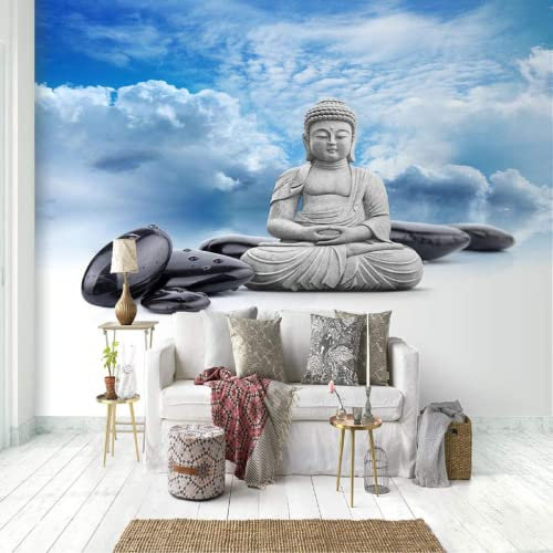 Papier Peint 3D Intissé Ciel Bleu Bouddha Zen Papier Peint Panoramique 3D Moderne Décoration Murale