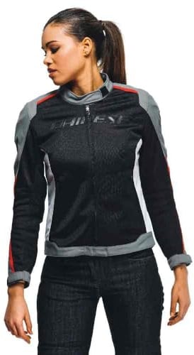 Dainese Hydraflux 2 Air Lady D-Dry Jacket, Motorradjacke Sommer mit Abnehmbarem Wasserdichtem Futter, Damen, Schwarz/Charcoal-Gray/Lava Rot, 46