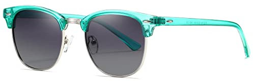 kimorn Polarisierte Sonnenbrille Unisex Retro Halb-Randlos Rahmen Klassisch Eyewear AE0550 (Transparente Grüngraue Linse, 52)