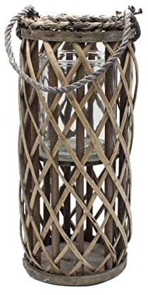 Dekohelden24 Laterne Weidengeflecht mit Windlichtglas/Natur/L/B/H 31 x 15 x 31 cm