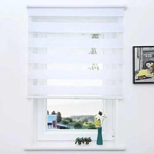 Funky Day and Night Blinds Zebra Roller Blind Double Layer Fabric Curtains for Window and Door Easy Fix with Installation Accessories | Drilling and No Drilling | Transparent and Opaque Shades