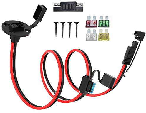 ELFCULB SAE Wetterfest Steckdose Seitenwandanschluss,10AWG SAE Buchse Stecker Verlängerungskab mit 10A 15A 20A 25A 30A Sicherungen für Solargenerator Auto Batterie Motorrad(1M/3.3FT)