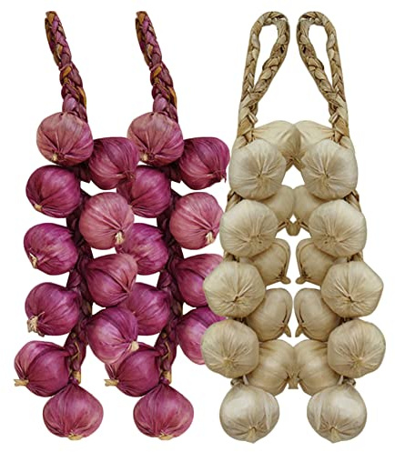 4 Pezzi di Aglio Finto Appeso Stringa di Verdure Artificiali, Realistica Decorativa Finta Aglio da Appendere, Modelli di Verdure Oggetti di Scena per La Fotografia di Verdure Decorazioni Natalizie