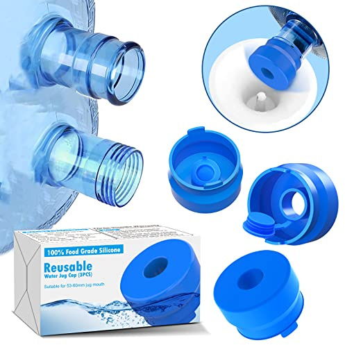 Reusable 3 & 5 Gallon Water Jug Cap: 3 Pack Silicone Replacement Bottle Lid | MYLOLF | Food Grade | BPA Free | 55mm | 5 gal | Dispenser | Standard Screw Crown Tops | Easy to Clean | Non-Spill | Leak Free
