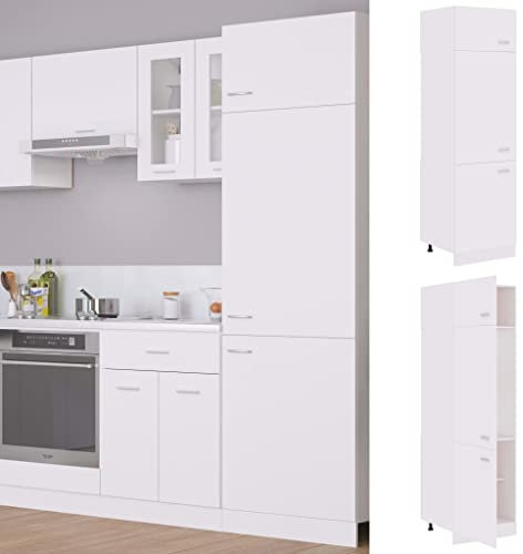 homiuse Kühlumbauschrank Weiß 60x57x207 cm Holz KüChenschrank Vorratsschrank Flurschrank Aufbewahrungsschrank Allzweckschrank Haushaltsschrank KüChenzeile Apothekerschrank Kitchen Cabinet Regales