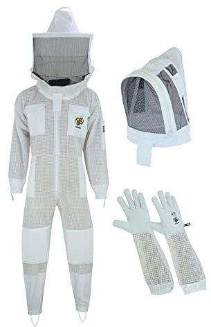BusyBee Ventilated Bee Suit for Men - 3 x Ultra Protective Layer Beekeeping Suit - Premium White Fabric Mesh Bee Keepers Suite - Professional Bee Suit for Women with Round Veil (Small)