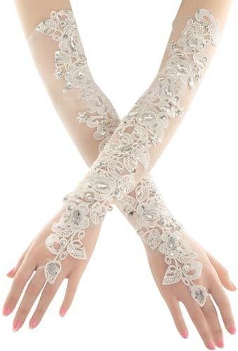 Hochzeitsspitzenhandschuhe Für Braut Fingerlose Handschuhe Kristalloper Spitzen Brauthandschuhe Hochzeitszubehör