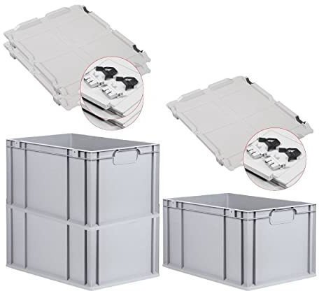 PROREGAL SuperSparSet 3x Eurobox NextGen Economy mit Scharnierdeckel & schwarzen Verschlüssen | Griffe geschlossen | HxBxT 32x40x60cm | 65 Liter | Eurobehälter Transportbox Transportbehälter