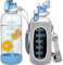 Seekua 1.5l Sport Gourde Verre avec Paille & Heure de Motivation 1.5 litre grande Bouteille d'eau Verre Réutilisable sans BPA avec Marqueur de Temps