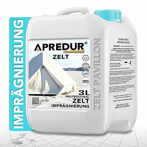 APREDUR 3L Zelt PAVILLON Camping Jurte Glamping Imprägniersprey Imprägniermitel für synthetische und Baumwollstoffe Lösemittel und PFC-Frei (3L Kanister)