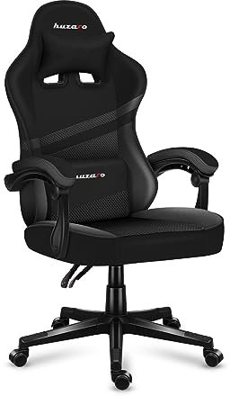 huzaro Force 4.4 Carbon | Gaming Stuhl PC Bürostuhl Schreibtischstuhl Ergonomischer Gamer | bis 130 kg belastbar | Kopfstütze Lendenkissen | Stoff Kunstleder | Schwarz Höhenverstellbar Wippfunktion