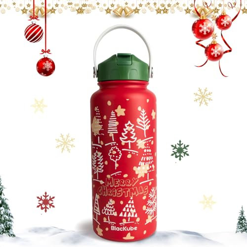 Blackube Edelstahl Trinkflasche mit Strohhalm-trinkflasche 1l-Thermosflasche Thermoskanne - BPA-Frei, Auslaufsicher, Große Trinkflasche aus Metall