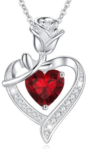 MISUMOR Halskette Damen mit Herz Anhänger Geburtsstein Schmuck Damen Weihnachten Geschenke für Frauen Freundin Mutter Geburtstag Valentinstag Hochzeitstag Muttertag Jahrestag,