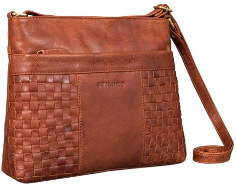 STILORD 'Ida' Geflochtene Damen Handtasche Leder Vintage Schultertasche für Frauen geflochtene Umhängetasche für Freizeit Ausgehen City Party Echtleder, Farbe:arona - braun