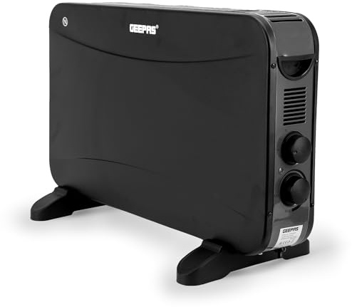 GEEPAS Convector Heater 2000W | Portable Free-Standing Electric Heater for Home with Rotary Dials | Variable Thermostat Quiet Operation Energy-Efficient & Safe Heating | 2 Year Warranty Black