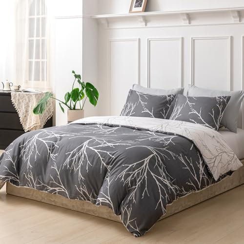 Tokokimo Housse de Couette 220x240 cm, 100% Microfibre, Style des Branches et des Feuilles, Douce et Résistante Aux Rides, 1 Housse de Couette Motif Feuille + 2 Taies d'oreiller 65x65cm