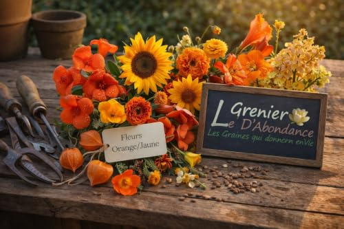 Lot de 450 graines à semer - Le Grenier d'Abondance - Lot de Fleurs Orange - Jaune - 9 sachets individuels