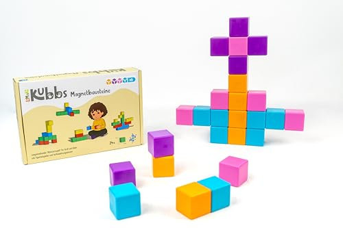LoMaKo KUBBS by Lotta | 24 Magnetbausteine XL 3,5cm - Blocks magnetische Würfel & Bausteine | pädagogisches Montessori & Motorik Lernspielzeug zur Förderung der Kreativität - Mint | Set 2