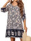 Zeagoo Tunikakleid Damen Sommerkleider Bohemian Kleid Blumen 3/4-Arm MiniKleid Lose Tunika Freizeitkleid