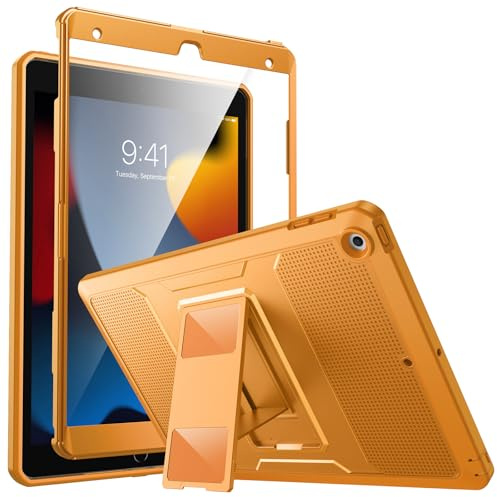 MoKo Hülle Kompatibel mit iPad 9. Generation 10,2 2021 / iPad 8. Generation 2020 / iPad 7. Gen, Tablethülle mit Ständer Eingebauter Displayschutz Stoßfest Schutzhülle, Papaya