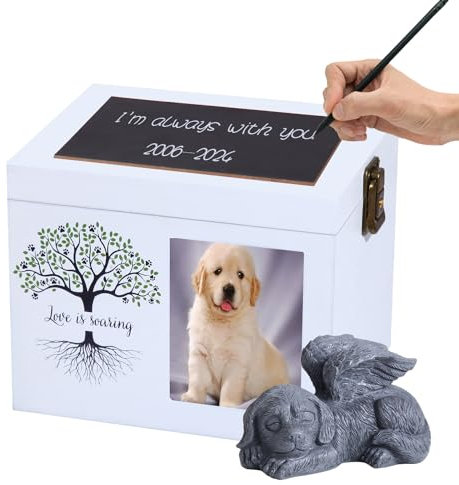 Haustier-Aschekasten-Urnen für Hunde oder Katzen, XLarge Holzurnen mit Bilderrahmen, Gedenkbox mit schwarzem Flanell als Futter, Gedenkgeschenk für verlorene Haustiere