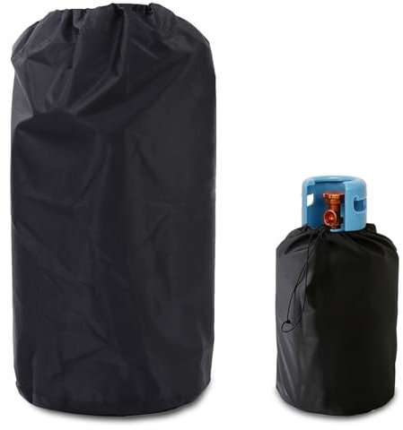 Gasflaschenhülle, Abdeckhaube für Gasflasche, Gasflasche Grill-Abdeckung, Abdeckhaube Gasflasche Mit Oxford Tuch, Feuerfest, UV-Schutz. Hochwertige Schutzhülle mit verstellbarem Kordelzug, Schwarz