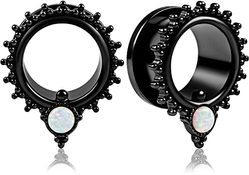 Vankula Ecarteur Oreilles 1 Paire Double Évasé Plug Tunnel Opale en Acier Inoxydable Piercing Bijoux pour Femmes Hommes 6mm à 19mm