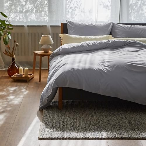 URBANARA Perkal-Bettwäsche Perpignan 155x220 + 80x80 cm - 100% gekämmte Baumwolle 2-TLG. Set Made in Portugal Oeko-Tex Standard 100 Premium Bettgarnitur, Hellgrau