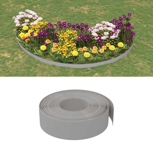 JUDYY Rasenkante Grau 10 m 15 cm Polyethylen, Beetumrandungen, Beeteinfassung, Grabumrandung, Zaun Garten, Beetabgrenzung, Beetzaun