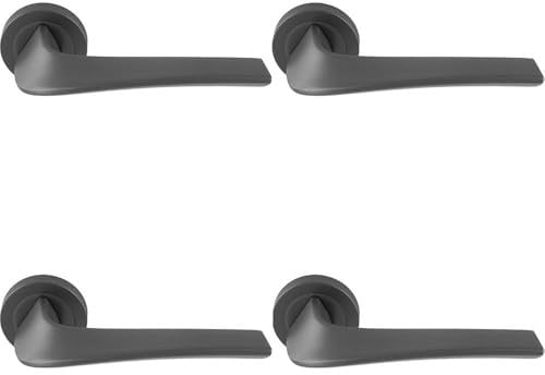 4 Pack - Premium Twisted Bar Door Handle Set - Anthracite Grey Designer Lever Round Rose