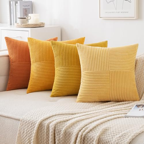 MIULEE 4er Set Kordsamt Kissenbezug Patchwork Kissenhülle Weich Dekokissen Modern Unsichtbarer Reißverschluss Sofakissen Zierkissen für Sofa Wohnzimmer Schlafzimmer Orange Serie 40x40 cm