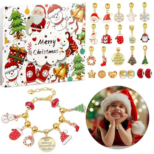 Adventskalender 2024 Kinder Mädchen, Adventskalender Armband, 24 Pcs Adventskalender Armband Charms Kit, Schmuck Adventskalender 2024, Adventskalender MäDchen 5 Jahre 5 6 7 8 9 10 11 12 Jahre