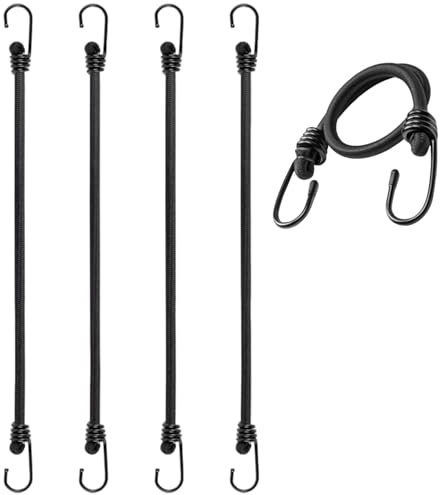 4 x 60 (150CM) Black Heavy Duty Bungee Cords with Hooks, Elastic Luggage Straps, Industrial Grade Heavy Duty Straps Outdoor for Bikes, Tie Downs, Camping & Cars