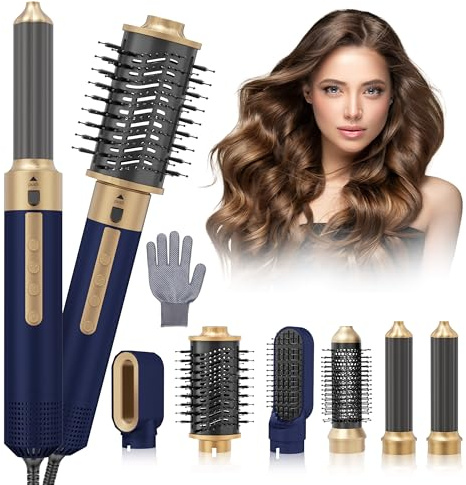 Aoykkii 6 in 1 Hairstyler Haartrockner Warmluftbürste Set,1350W Multi-Airstyler Professioneller Haarstyler Haarfön mit Haartrockner,Lockenstab,Warmluftbürste,Föhnbürste,Rundbürstenföhn,Glättbürste
