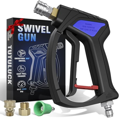 TUTULUCK High Pressure Washer Short Gun - Small Handle for Power Washer with 3/8 Smooth Spin, 1/4 Quick Connector Coupler, Fully Compatible with