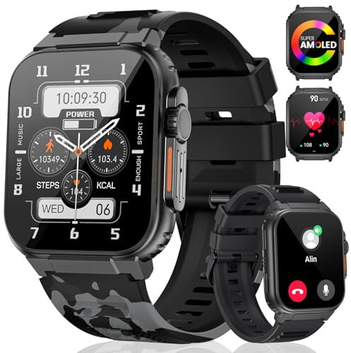 LIGE Montre Connectée Homme, 1.96 Montre Homme Connectée, 123 Modes Sport Montre Intelligente, IP68 Montre Homme Etanche, 24/7 Fréquence Cardiaque/Sommeil, Appel Bluetooth pour Android iOS