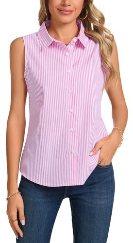 MINTLIMIT Chemise sans manches boutonnée pour femme - Col uni - Pour le travail et le bureau, 303_Rose rayé, M