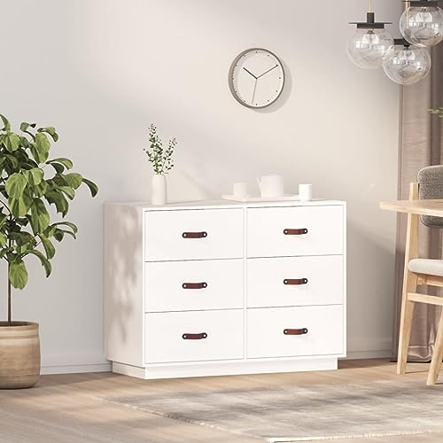 SDWEHO7 Kommode Modern Stil aus Massivholz, Anrichte mit 6 Schubladen, Schmaler Flurtisch Sideboard Schubladenschrank Organisationseinheit für Wohnzimmer, Weiß 100x40x75 cm