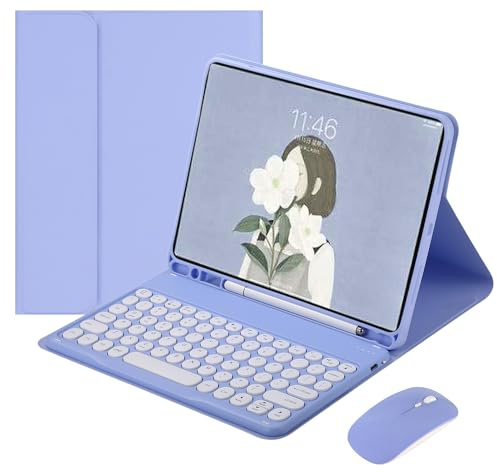 HENGHUI Keyboard Mouse for Galaxy Tab A9+ /Plus 11 inch 2023 Keyboard Case with Mouse Cute Round Key Detachable BT Color Keyboard Cover,Purple