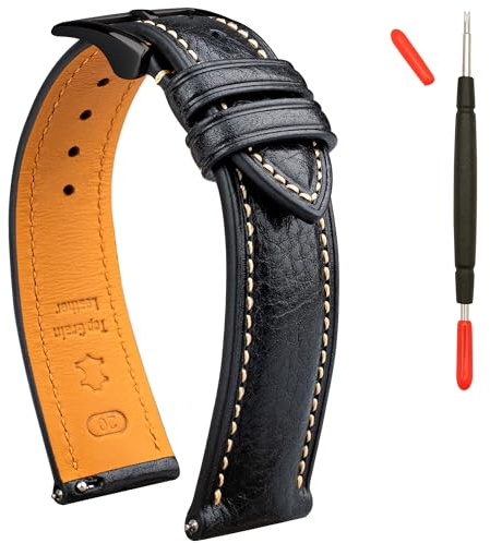 Gomvadr Leder Uhrenarmband pflanzlich gegerbtes Lederarmband, Uhrenarmband 20mm Leder, 18 mm 19 20 XL 21 22 XXL Schnellspanner-Ersatzarmbänder,Dick und weich