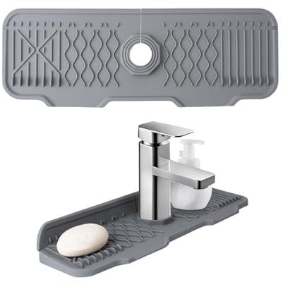 VIRAHYEM Kitchen Sink Splash Guard, 5°Slope Silicone Faucet Mat, Drip Catcher Tray, Draining Mat for Kitchen and Bathroom, Waterproof Faucet Draining Pad, 90° Foldable Design, Drying Faucet Pad