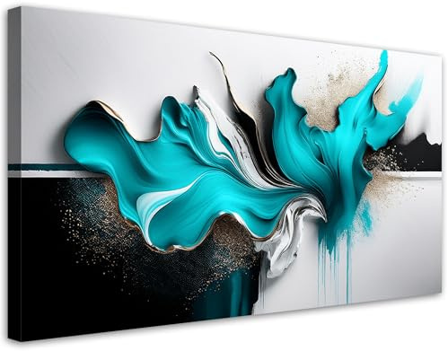 Feeby Bilder - Foto Geschenk - Türkis-Abstraktion 3D-Effekt - 120x60 1tlg - Leinwandbilder Wohnzimmer - Wandbild über dem Bett - Bild Schlafzimmer - Aesthetic Zimmer Deko - Modern Pictures