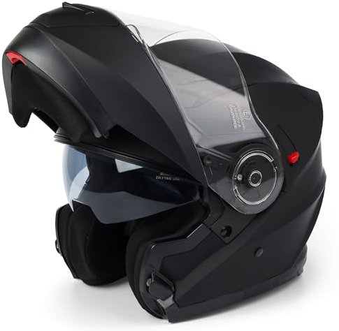 Klapphelm mit Doppelvisier, Motorradhelm Klappbar, Mopedhelm ECE 22.06 Zertifiziert für Herren und Damen, Schwarz in Gr. XS-XL (M)