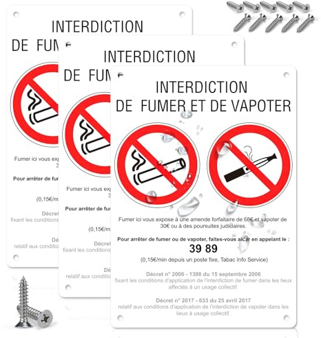 3 Interdiction de Fumer et Vapoter Pvc Rigide 4 PréPercé Panneau Signaletique Interdiction de Fumer Impression Auto-adhésif Autocollant Interdiction de Fumer Avec Vis Auto-trempeuses 148x210mm (3)