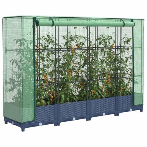 HaoChrymec Hochbeet mit Gewächshaus-Aufsatz, Rattan-Optik, Polypropylen, Hochbeete für Garten, Hochbeet mit Abdeckung, Hochbeete mit Dach, Hochbeets Balkon, 160x40x123 cm
