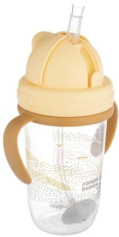 Canpol babies Trinklernbecher für Kinder mit Auslaufsicherer Strohhalm und Gewicht 6 m+ 270 ml, Trinken aus jedem Winkel (Gelb MOUNTAINS)