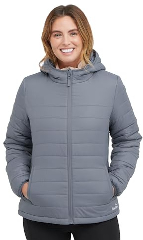 Peter Storm Women’s Blisco Jacket with Hood & 2 Pockets, Insulated, Water Repellent & Lightweight Puffer Coat (UK, Numeric, 14, Regular, Regular, Mid Grey)